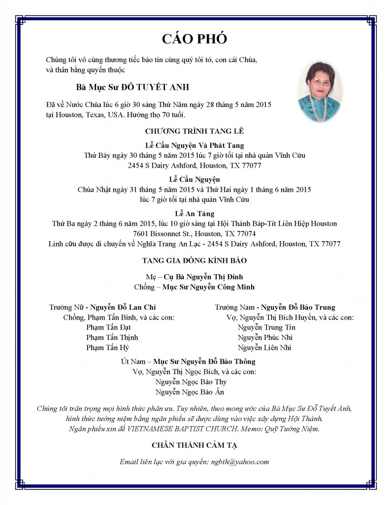 CA O PHO - Ba MS Do Tuye t Anh - Houston, TX