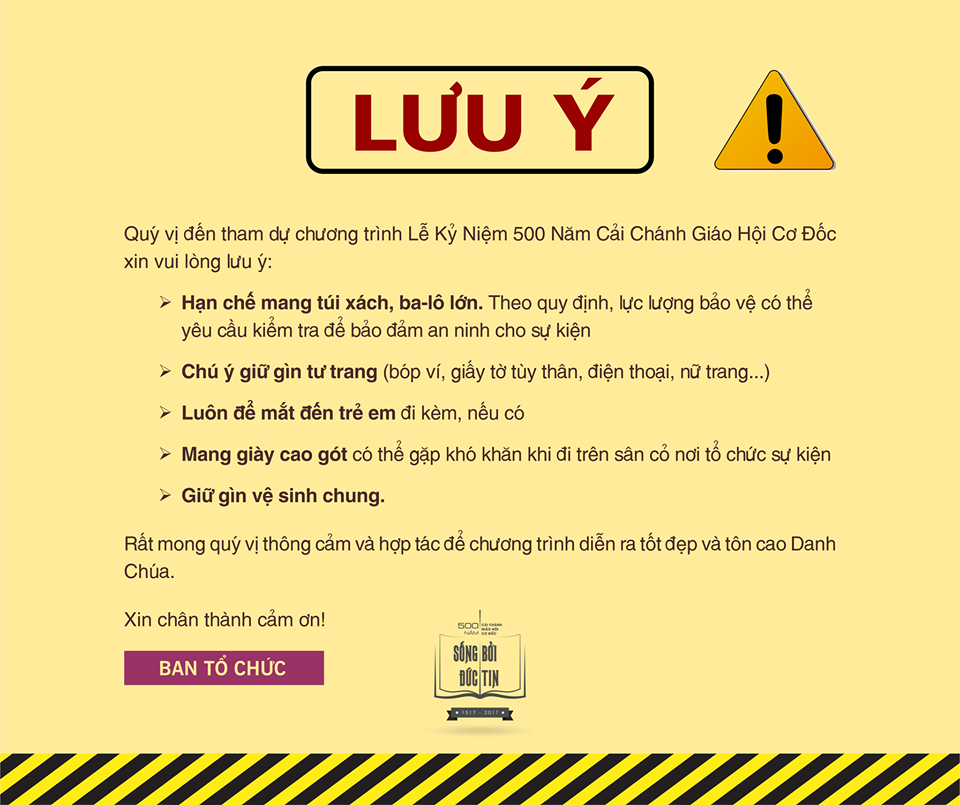 Một số lưu ý khi tham gia dự lễ Kỷ Niệm 500 năm Cải Chánh Giáo Hội Cơ Đốc - SỐNG BỞI ĐỨC TIN.