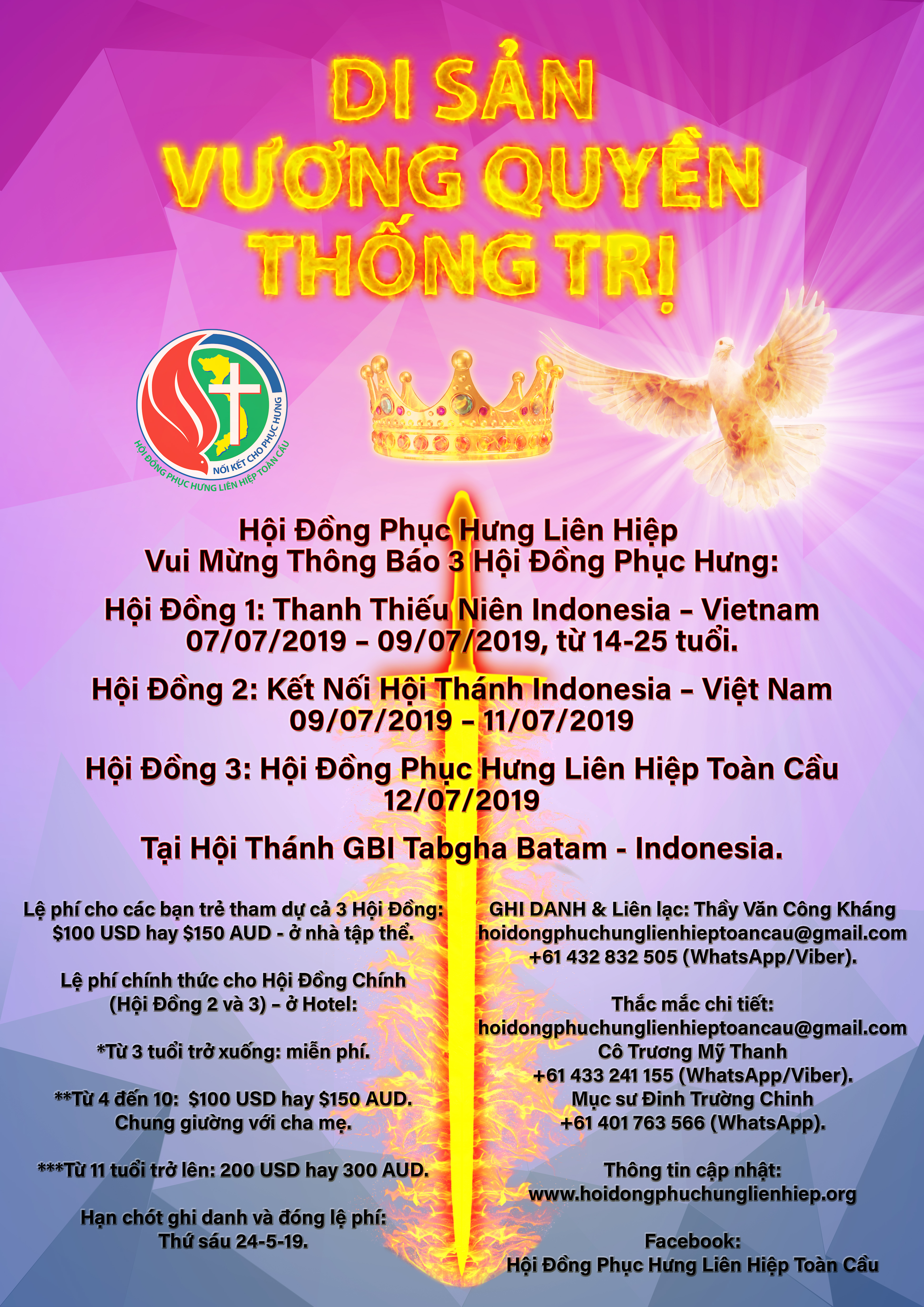 Thông Báo về Ba Hội Đồng Phục Hưng 2019 – Batam, Indonesia.