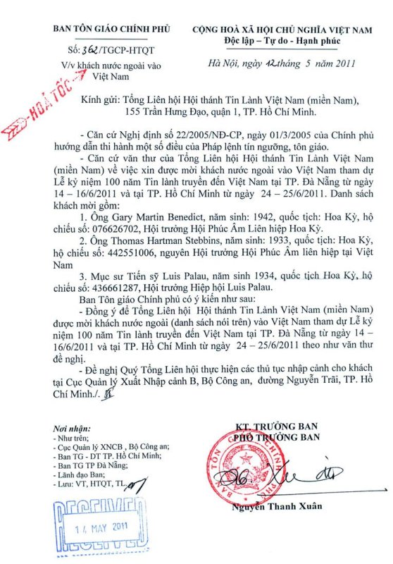 Chính Quyền Chấp Thuận Các Diễn Giả Nước Ngoài Tham Gia Lễ Kỷ Niệm 100 Năm