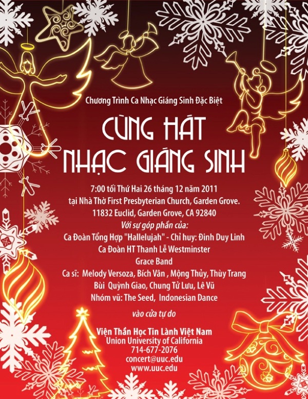 Thông Báo: Chương Trình "Cùng Hát Nhạc Giáng Sinh" Tại Garden Grove, CA
