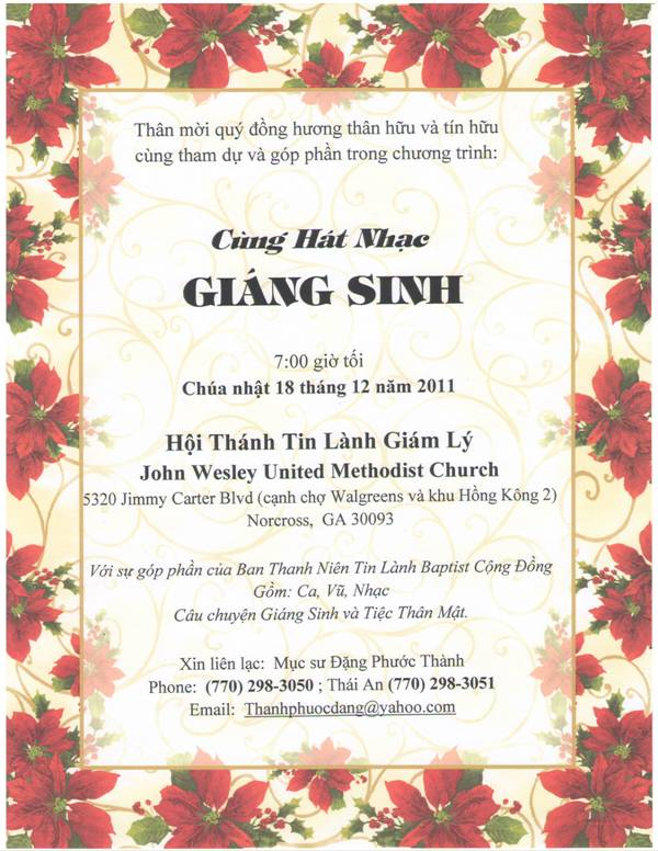 Thông Báo: Chương Trình "Cùng Hát Nhạc Giáng Sinh" Tại Jimmy Carter Blvd