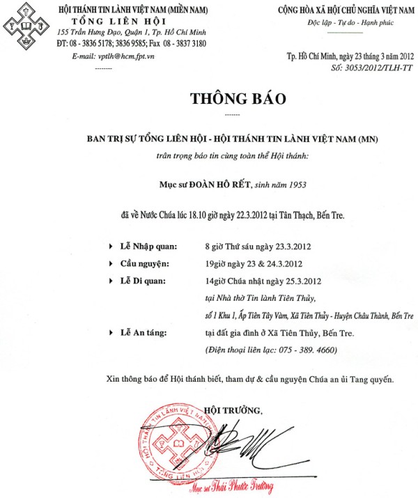 MS Đoàn Hô-rết Về Nước Chúa