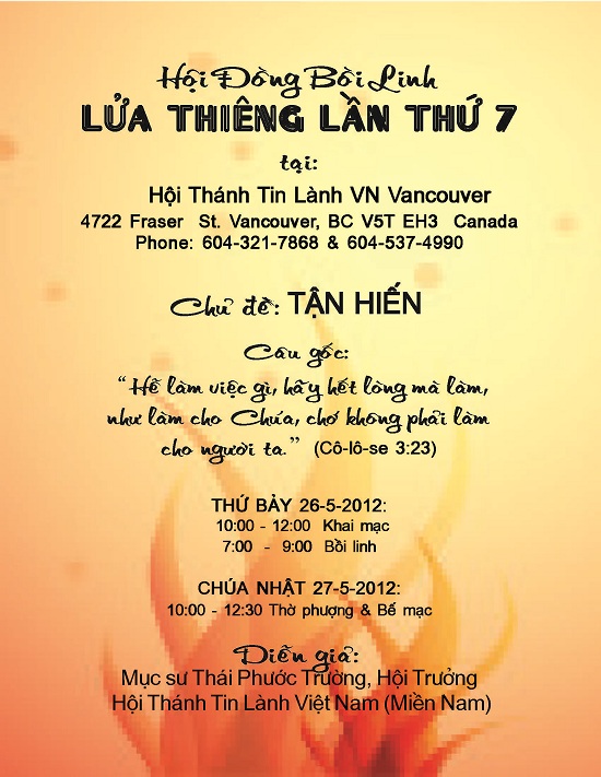 Thông Báo: Hội Đồng Bồi Linh Lửa Thiêng Lần Thứ 7